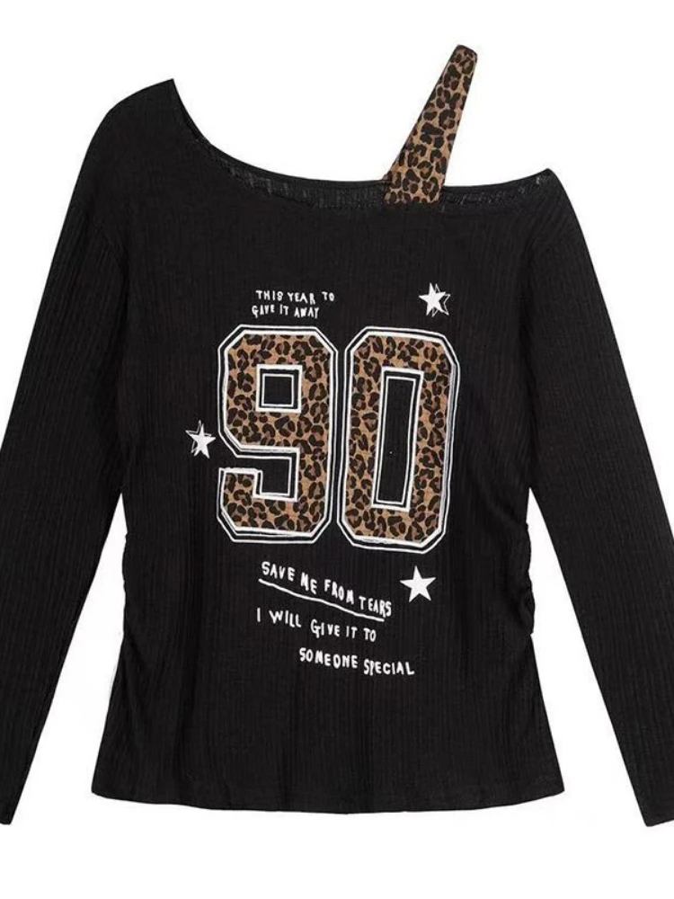 Embroidery - Y2K patchwork T-shirt met luipaardprint dames