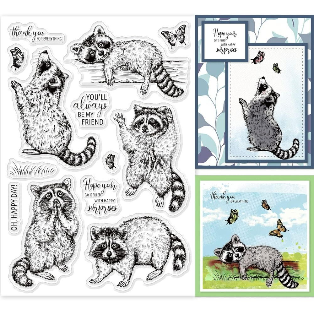 Clear Silicone Stamps For Card Making - Realistische Wasberen Clear Stamps Dieren Vlinder