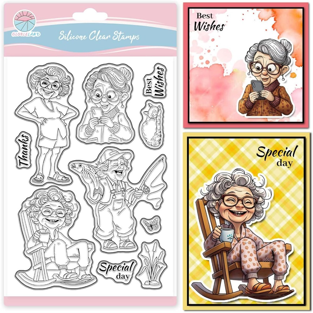 Clear Silicone Stamps For Card Making - Lachende oude dame duidelijke stempels voor