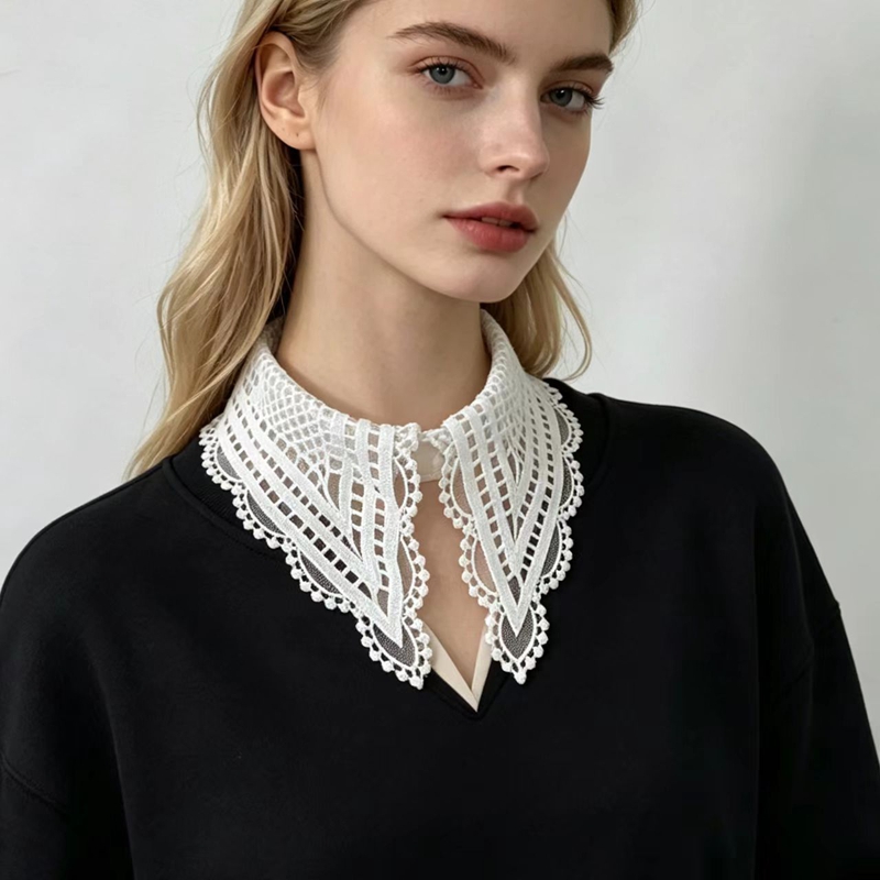 Embroidery - Dames witte geruite valse kraag met