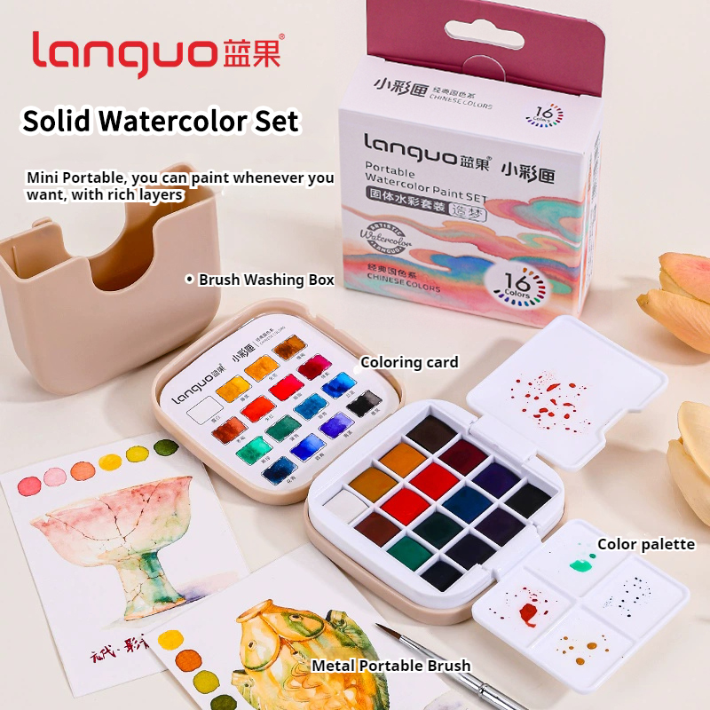 LANGUO 16 Kleuren Aquarel Verf - Watercolor Paint Set Solid Pigment recensie en prijs